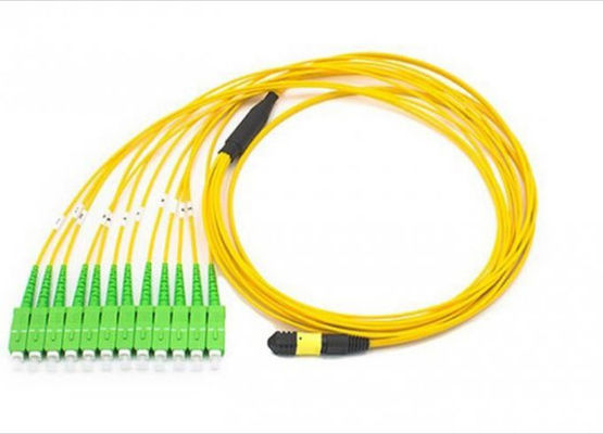 China 12 cabo de remendo do Sc Apc das fibras MPO, cabo amarelo da fibra ótica da fuga para a rede da área de armazenamento fornecedor